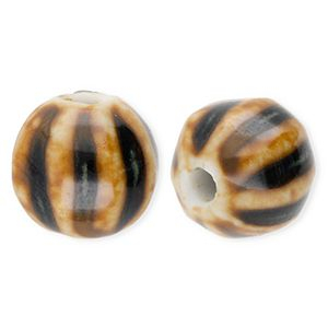 Kralen keramiek 11mm met strepen Dark brown-light brown