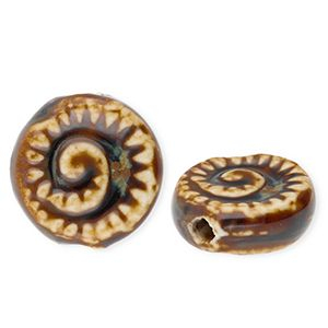 Kralen keramiek fossiel Dark brown-light brown