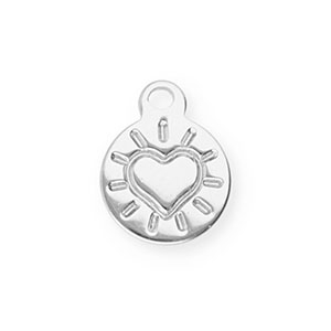 Roestvrij stalen (RVS) Stainless steel bedels rond met hart Silver