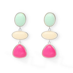 Trendy oorbellen&nbsp;/&nbsp;oorstekers met RVS steker Silver-mint green-off white-hot pink