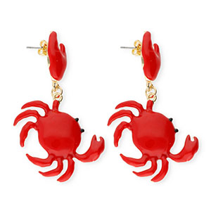 Trendy oorbellen&nbsp;/&nbsp;oorstekers enamel krab met RVS steker Gold-red