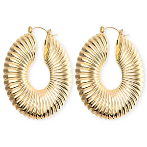 Statement oorbellen&nbsp;/&nbsp;creolen cirkel geribbeld met RVS steker Gold