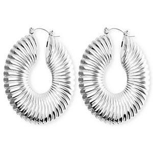 Statement oorbellen&nbsp;/&nbsp;creolen cirkel geribbeld met RVS steker Silver