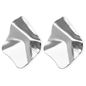 Statement oorbellen&nbsp;/&nbsp;oorstekers organische ruit met RVS steker Silver