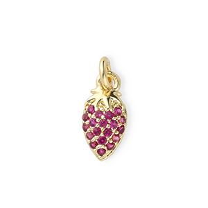 Brass TQ metaal bedels aardbei met strass Gold-pink