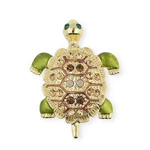 Broches schildpad met strass Gold-crystal-green