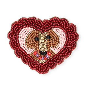 Broches hart met hond Gold-silverlined dark red-light pink-brown