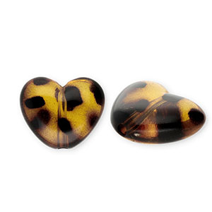 Acryl kralen hart met luipaardprint Transparent amber brown