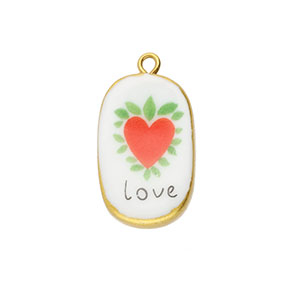 Hangers keramiek ovaal met hart Gold-white-red-green-black