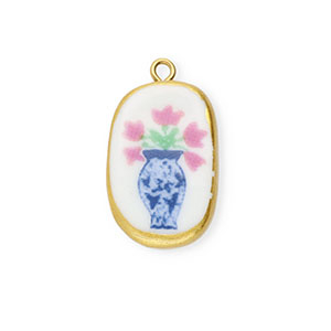 Hangers keramiek ovaal met bloem Gold-white-blue-pink-green