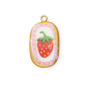 Hangers keramiek ovaal met aardbei Gold-white-red-pink-green