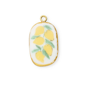 Hangers keramiek ovaal met citroenen Gold-white-yellow-green