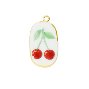 Hangers keramiek ovaal met kersen Gold-white-red-green
