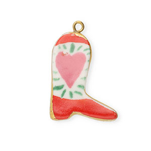 Hangers keramiek cowboylaars met hart Gold-white-red-pink-green