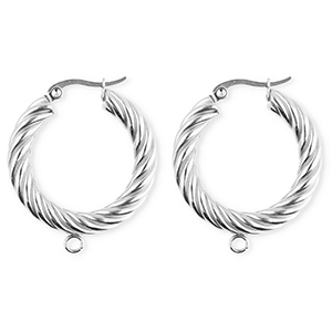 BY31&reg; Roestvrij stalen (RVS) Stainless steel onderdelen oorbellen&nbsp;/&nbsp;creolen twisted met oogje Silver
