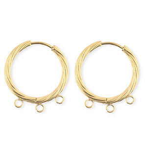 BY31&reg; Roestvrij stalen (RVS) Stainless steel onderdelen oorbellen&nbsp;/&nbsp;creolen twisted met 3 oogjes Gold