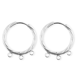 BY31&reg; Roestvrij stalen (RVS) Stainless steel onderdelen oorbellen&nbsp;/&nbsp;creolen twisted met 3 oogjes Silver