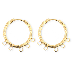 BY31&reg; Roestvrij stalen (RVS) Stainless steel onderdelen oorbellen&nbsp;/&nbsp;creolen twisted met 5 oogjes Gold