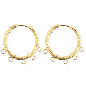 BY31&reg; Roestvrij stalen (RVS) Stainless steel onderdelen oorbellen&nbsp;/&nbsp;creolen twisted met 5 oogjes Gold