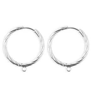 BY31&reg; Roestvrij stalen (RVS) Stainless steel onderdelen oorbellen&nbsp;/&nbsp;creolen twisted met oogje Silver