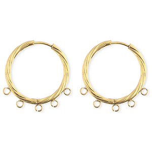 BY31&reg; Roestvrij stalen (RVS) Stainless steel onderdelen oorbellen&nbsp;/&nbsp;creolen twisted met 5 oogjes Gold