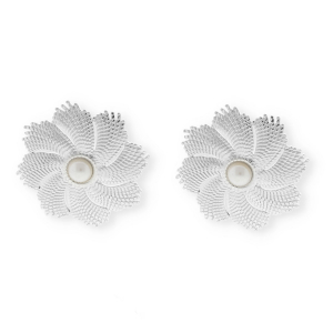 Roestvrij stalen (RVS) Stainless steel onderdelen oorbellen&nbsp;/&nbsp;oorstekers bloem met imitatie parel met oogje Silver-white