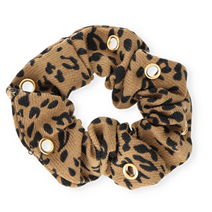 Scrunchies haarelastiek luipaard print met oogjes Tan brown-black-gold