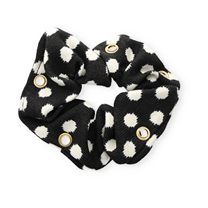 Scrunchies haarelastiek dots met oogjes Black-white-gold