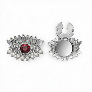 Button covers oog met strass en imitatieparels Silver-red-crystal-white