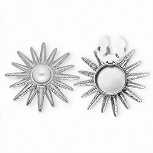 Roestvrij stalen (RVS) Stainless steel button covers zon met imitatieparel Silver-white