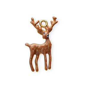 Roestvrij stalen (RVS) Stainless steel bedels met enamel rendier Gold-brown