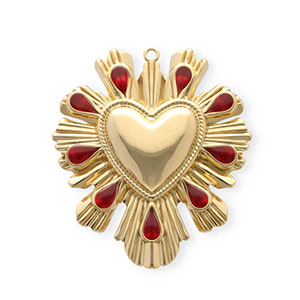 Roestvrij stalen (RVS) Stainless steel bedels met enamel hart Gold-red