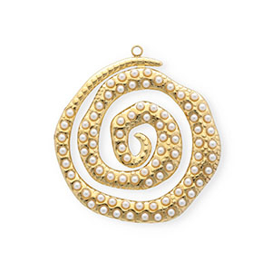 Roestvrij stalen (RVS) Stainless steel bedel spiraal met imitatieparels Gold-white