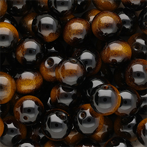 12 mm glaskralen Black-amber yellow