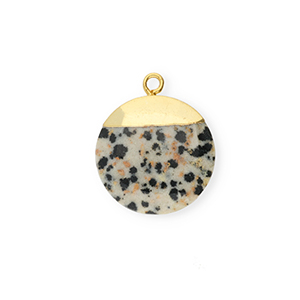 Natuursteen bedels dalmati&euml;r steen rond Greige-black-gold