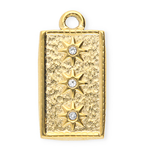 Roestvrij stalen (RVS) Stainless steel bedels met strass rechthoek met sterren Gold-crystal