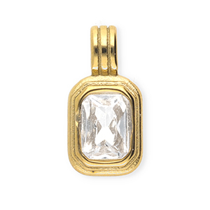Roestvrij stalen (RVS) Stainless steel bedels met strass rechthoek Gold-crystal