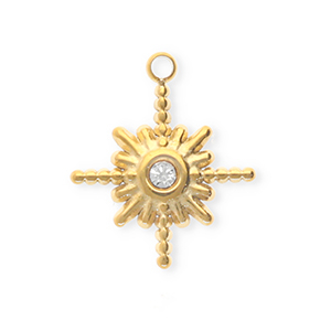Roestvrij stalen (RVS) Stainless steel bedels met strass ster Gold-crystal