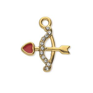 Roestvrij stalen (RVS) Stainless steel bedels met strass pijl en boog Gold-crystal-red