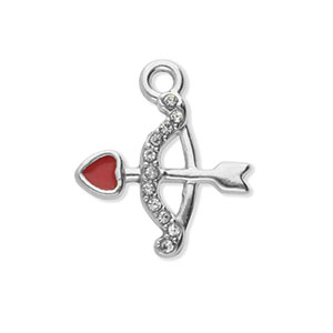 Roestvrij stalen (RVS) Stainless steel bedels met strass pijl en boog Silver-crystal-red
