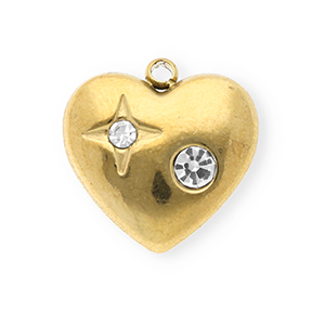 Roestvrij stalen (RVS) Stainless steel bedels met strass hart Gold-crystal