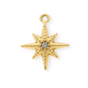 Roestvrij stalen (RVS) Stainless steel bedels met strass ster Gold-crystal