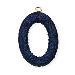 Acryl hanger met macram&eacute; draad ovaal Dark blue metallic-gold