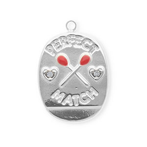 Roestvrij stalen (RVS) Stainless steel bedels ovaal "perfect match" Silver-red