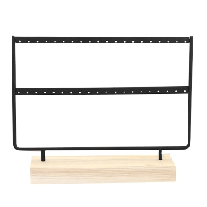 Sieraad display oorbel double metaal met houten voet Black