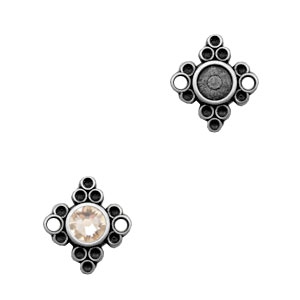 Bedels TQ metaal tussenstuk/setting ruitvorm Antiek zilver