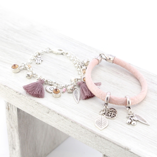Lavendel met aarde tinten armbandjes voor een zachte look!