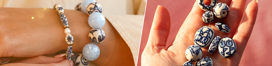 Nieuw: Delftsblauwe keramiek kralen